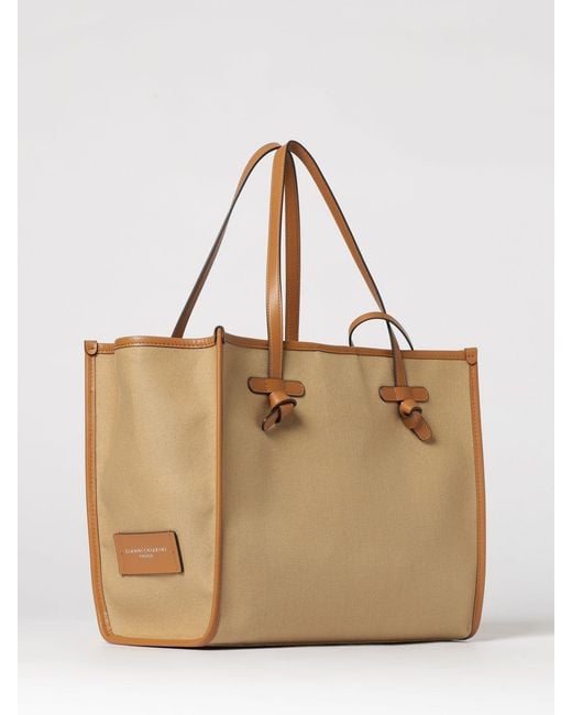 Gianni Chiarini Natural Marcella Cotton Canvas And Leather Bag