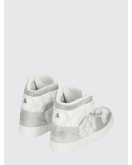 Philipp Plein White Leather Sneakers With Applied Rhinestones for men