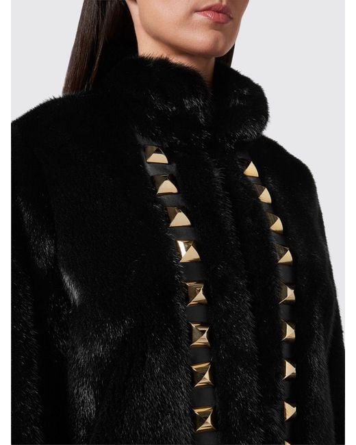 Philipp Plein Black Studded Single-Breasted Mink Fur Coat