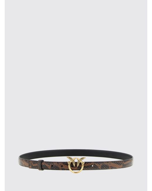 Pinko White Python-Print Leather Belt With Love Birds Logo Buckle