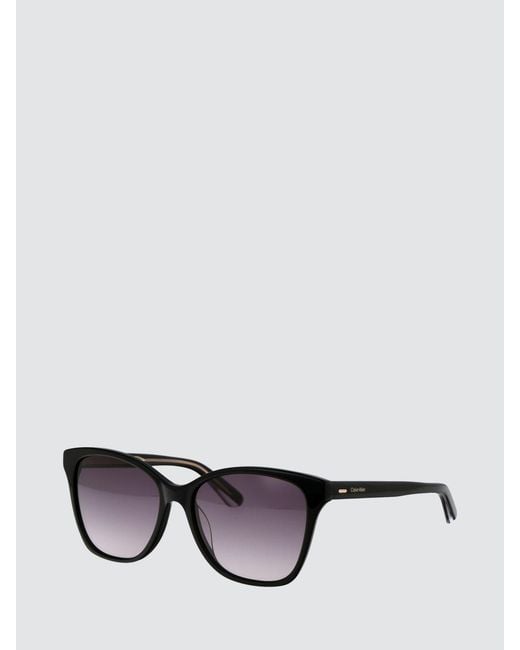 Calvin Klein Gray Acetate Cat-Eye Sunglasses With Lettering Logo