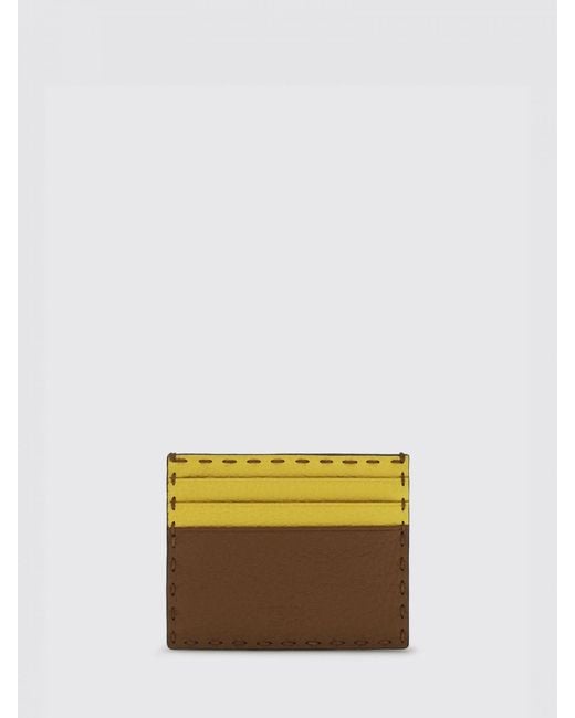 Fendi Yellow Bicolor Calfskin Card Holder for men