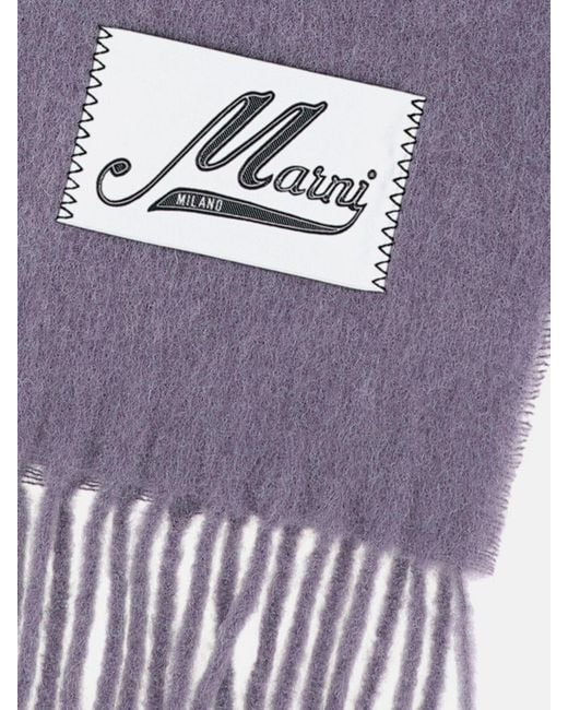 Marni Purple Logo-Patch Fringed Alpaca Wool-Blend Scarf