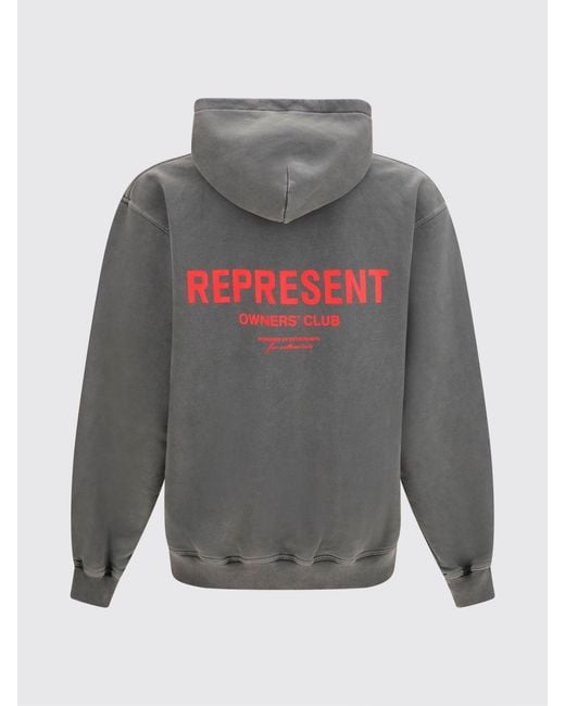 Represent Gray Relaxed Fit Cotton Hoodie With Printed Logo for men