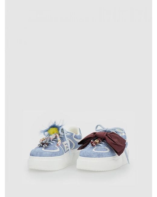 Fendi Blue Match Cotton Denim Sneakers With Charms