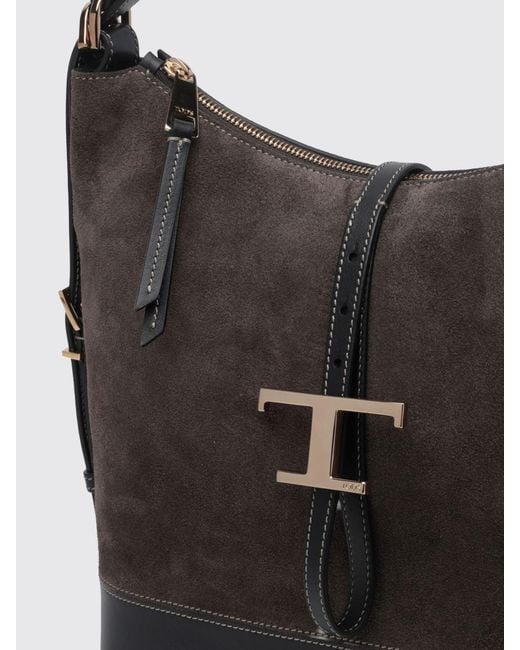 Tod's Black T Timeless Bicolour Smooth And Suede Calf Leather Shoulder Bag