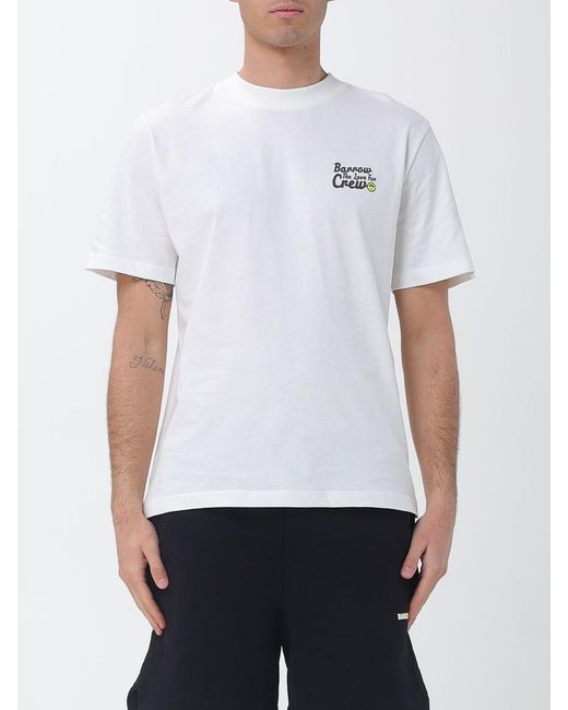 Barrow White Printed Cotton T-Shirt for men