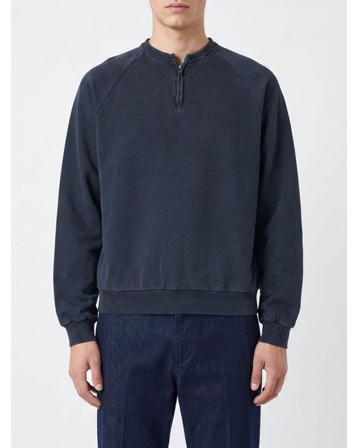 TONYWACK Blue Cotton Half-Zip Crewneck Sweatshirt With Dropped Shoulders for men