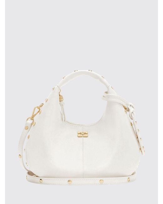 Ganni Natural Studded Faux Leather Hobo Bag