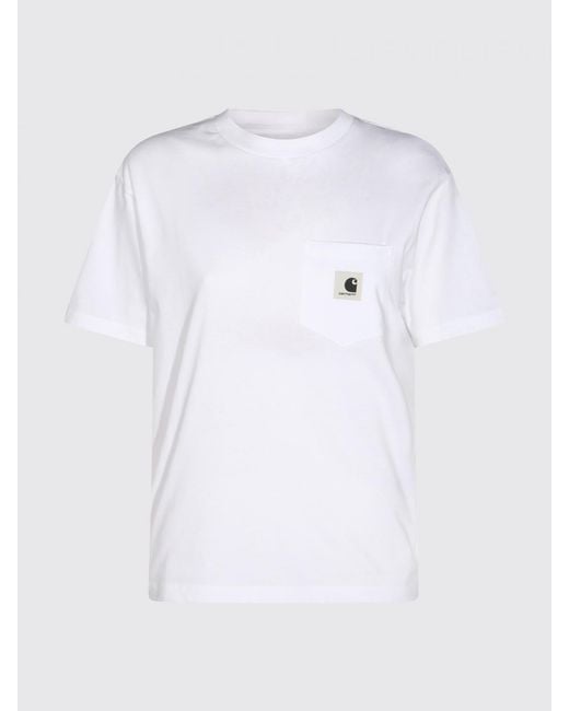 Carhartt White Cotton Pocket T-Shirt With Dropped Shoulders