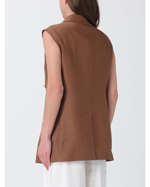 Tagliatore Brown Double-Breasted Linen Vest