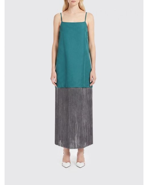 Alaïa Blue Fringed Cotton Poplin Midi Dress