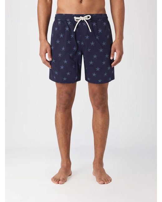Mc2 Saint Barth Blue Graphic Print Swim Shorts With Drawstring Waist for men