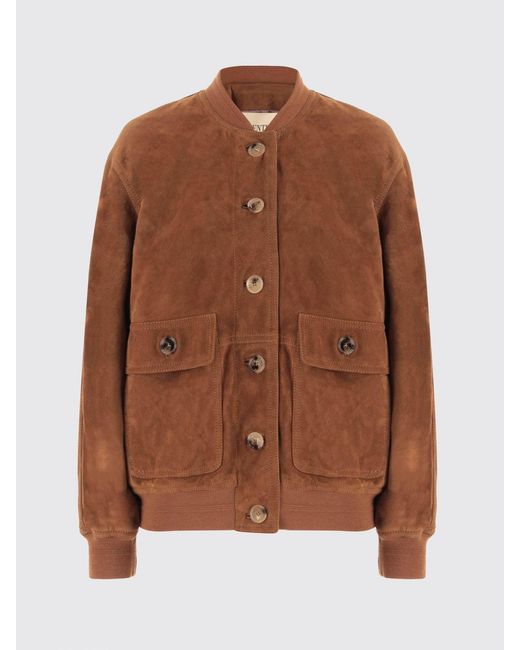 Valentino Garavani Brown Suede Lambskin Bomber Jacket With Hood And Relaxed Fit