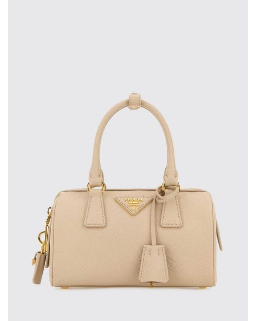 Prada Natural Mini Saffiano Leather Bag With Lock And Key