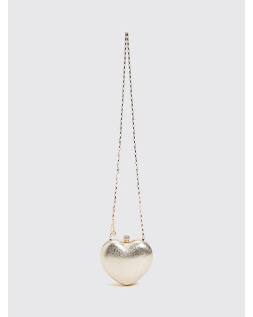 Twinset White Heart-Shaped Mini Bag With Rhinestones And Metal Mesh Strap