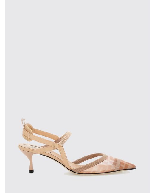 Fendi Pink Colibrì Lite Mesh Nylon Slingback With Ff Monogram And Leather
