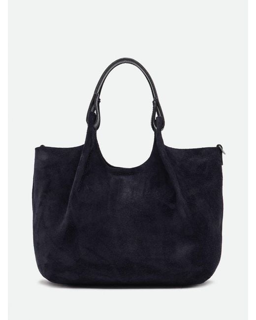 Gianni Chiarini Blue Dua Suede Calfskin Handbag With Double Handle And Laminated Logo