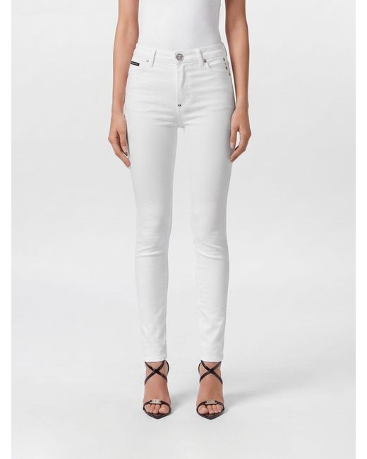 Philipp Plein White High-Waisted Skinny Jeans