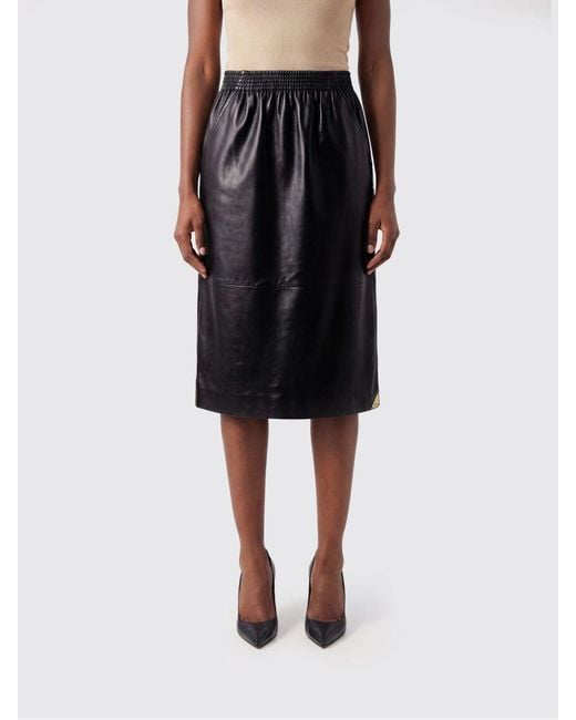 Chloé Black ChloÉ High-Waisted Leather Pencil Midi Skirt With Elastic Waistband