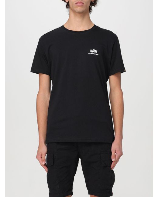 T-shirt in cotone con logo di Alpha Industries in Black da Uomo