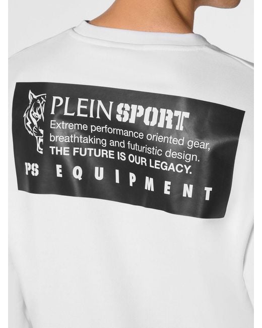 Philipp Plein White Cotton Crewneck Sweatshirt With Printed Logo And Dropped Shoulders for men