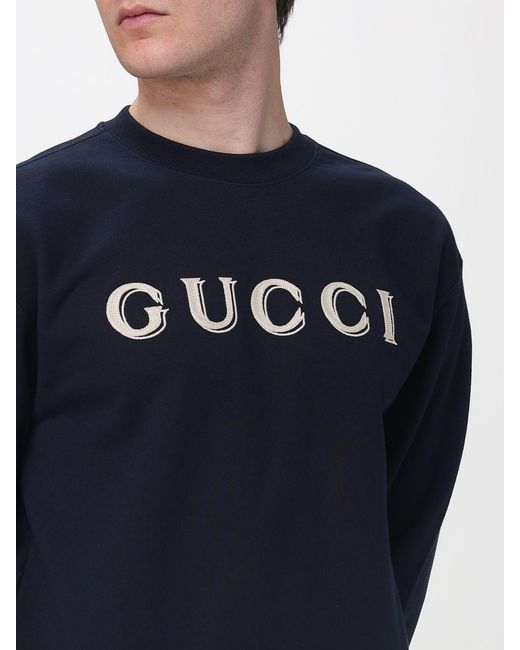Gucci Blue Cotton Crew Neck Sweatshirt With Logo for men