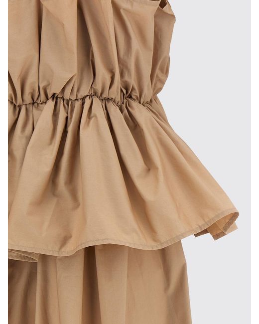 Twinset Natural A-Line Cotton Midi Dress With Square Neckline And Thin Straps