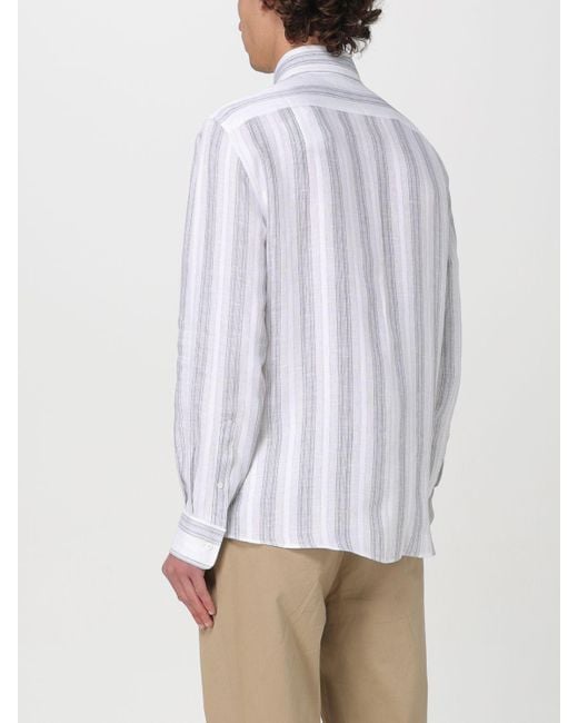 Camicia classica in lino a righe di Brunello Cucinelli in White da Uomo