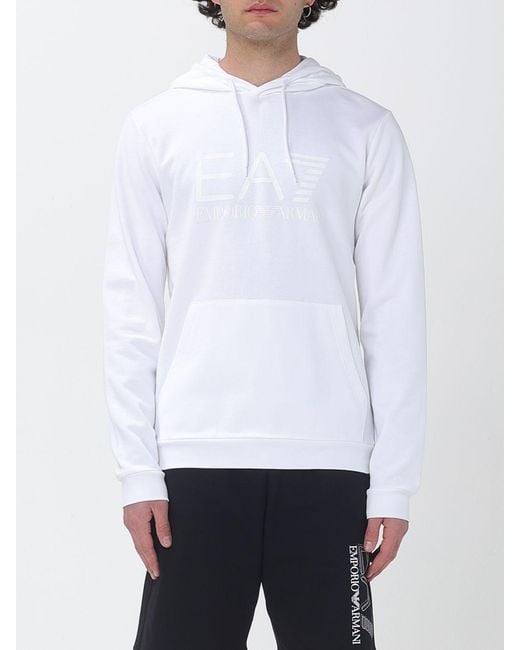 Sudadera Con Capucha De Algodón Con Logo EA7 de hombre de color White