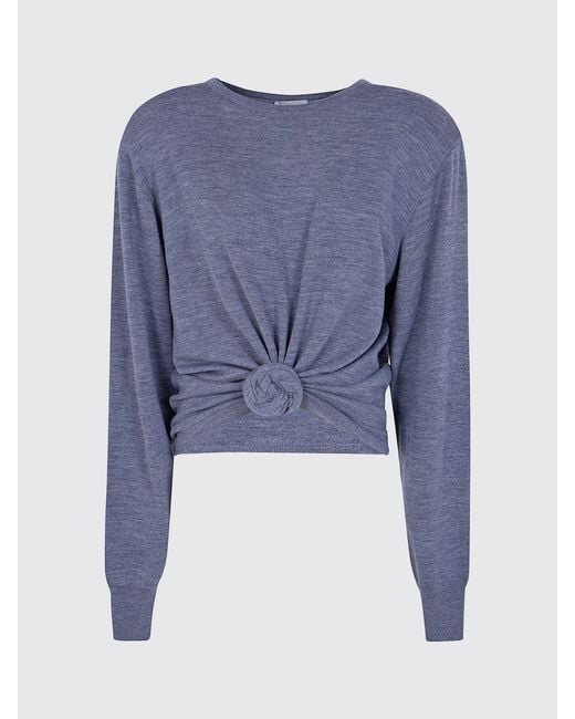 Magda Butrym Blue Long-Sleeved Wool Top With 3D Flower Appliqué