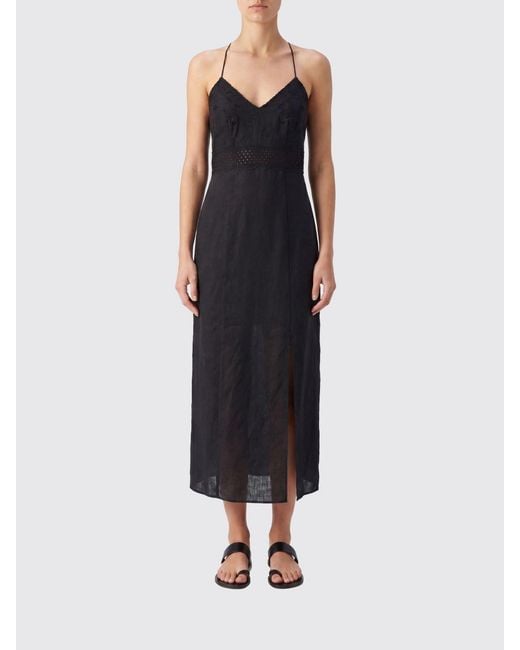 Twinset Black Linen And Broderie Anglaise Midi Dress With Halter Neck