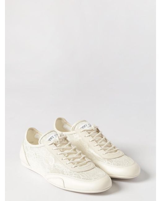 Jimmy Choo Natural Sunny Leather And Lace Sneakers