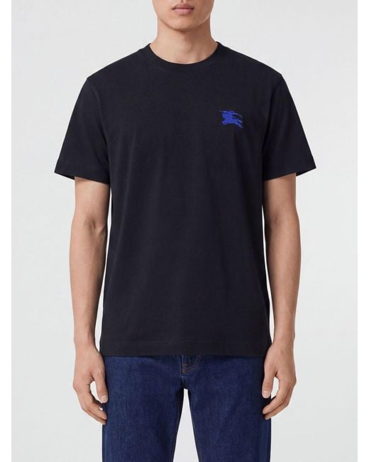 Burberry Blue Ekd Logo Embroidered Cotton T-Shirt for men