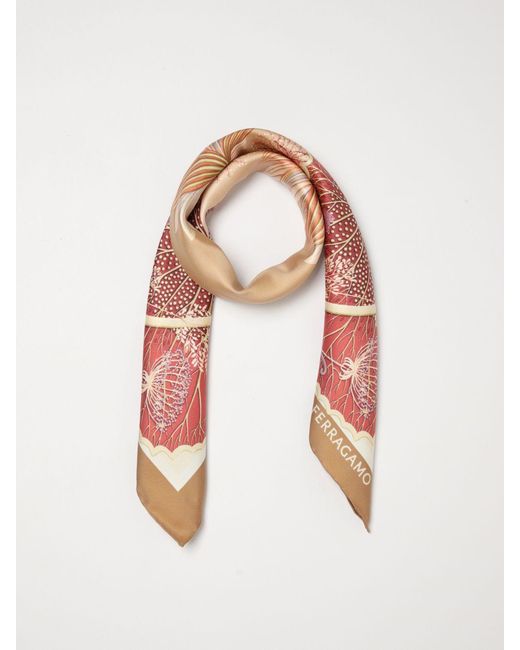 Ferragamo Pink Water Lilies Print Silk Scarf