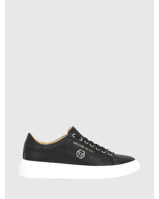 Philipp Plein Black Low-Top Lace-Up Smooth Leather Sneakers With Round Toe for men