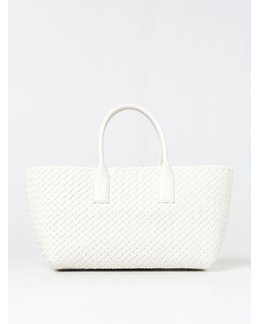 Bottega Veneta Cabat Bag In Woven Leather in White | Lyst