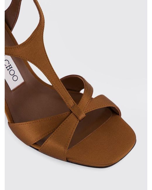 Jimmy Choo Brown Kesia Satin T-Strap Sandals With A High Block Heel