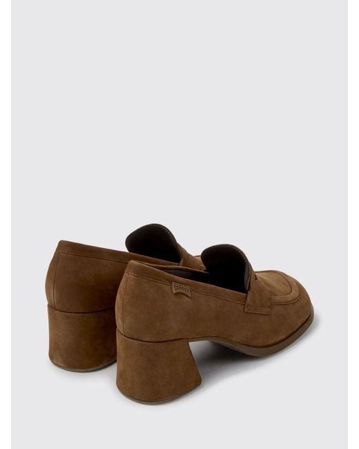 Camper Brown Kora Nubuck Loafers With Strap And Medium Heel