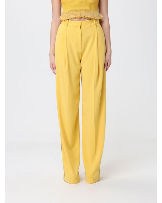 Elisabetta Franchi Yellow Crêpe Wide Leg Trousers