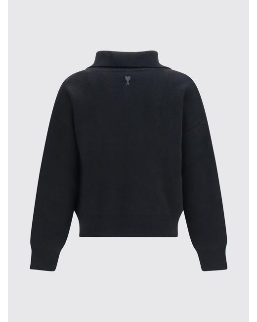 AMI Blue High Neck Wool Jumper With 4-Button Placket for men