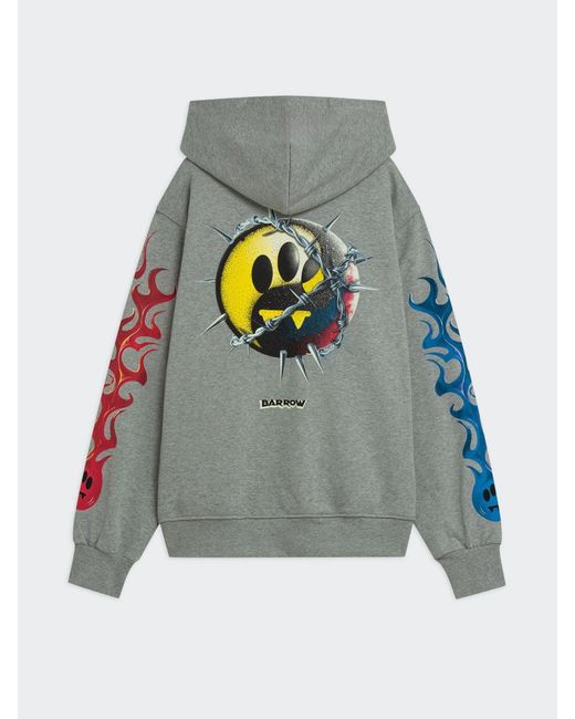 Barrow Gray Cotton Hoodie With Maxi Logo for men