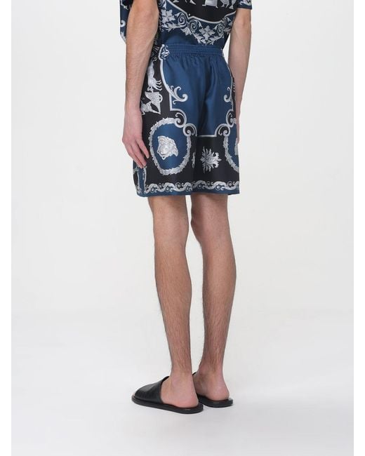 Versace Blue Printed Silk Shorts for men