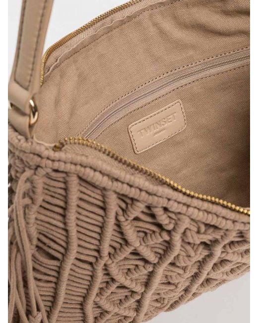 Twinset Brown Woven Cotton Bag