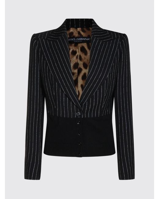 Dolce & Gabbana Black Dolce &Amp Gabbana Slim Fit Pinstriped Wool Single-Breasted Blazer With Peak Lapels