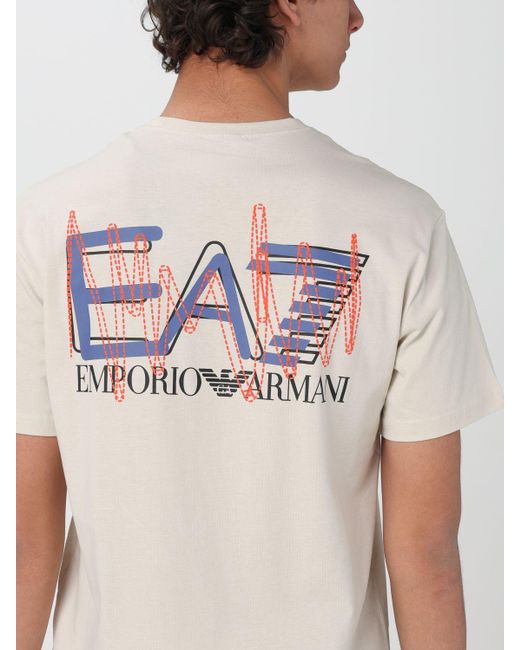 T-shirt in jersey con logo di EA7 in Natural da Uomo