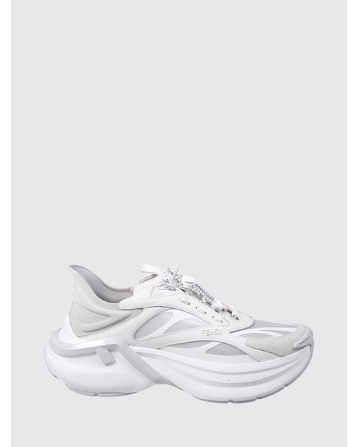 Fendi White F-Light Leather And Mesh Sneakers for men