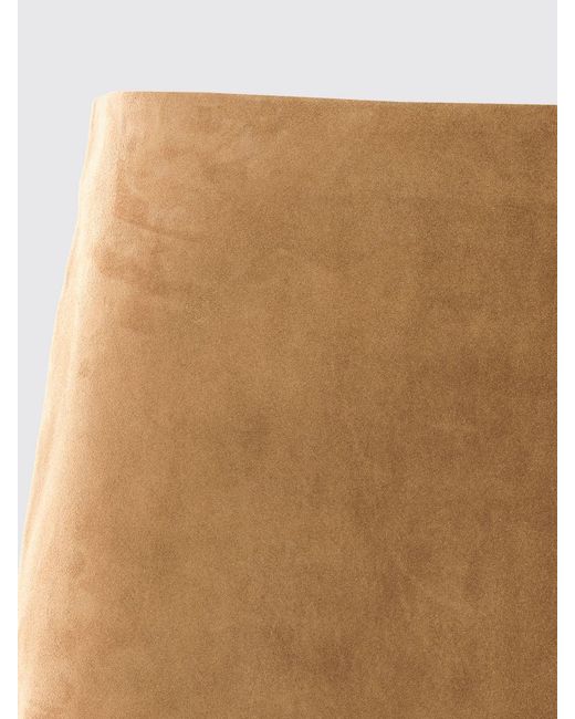 Khaite Natural Mid-Rise Suede Leather Pencil Mini Skirt