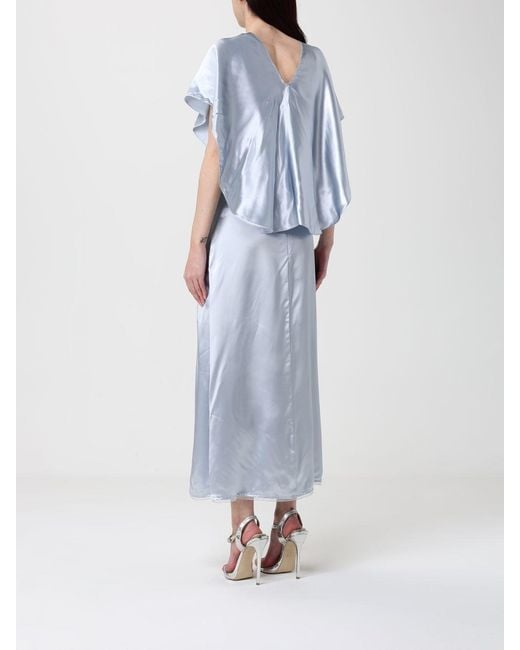 Fabiana Filippi Blue Viscose Slip Dress With Capelet