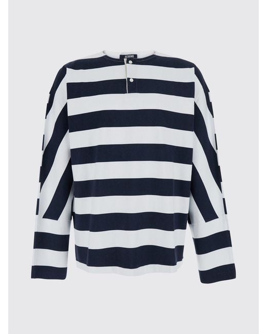 Jacquemus Blue Striped Long-Sleeved Cotton Henley T-Shirt for men